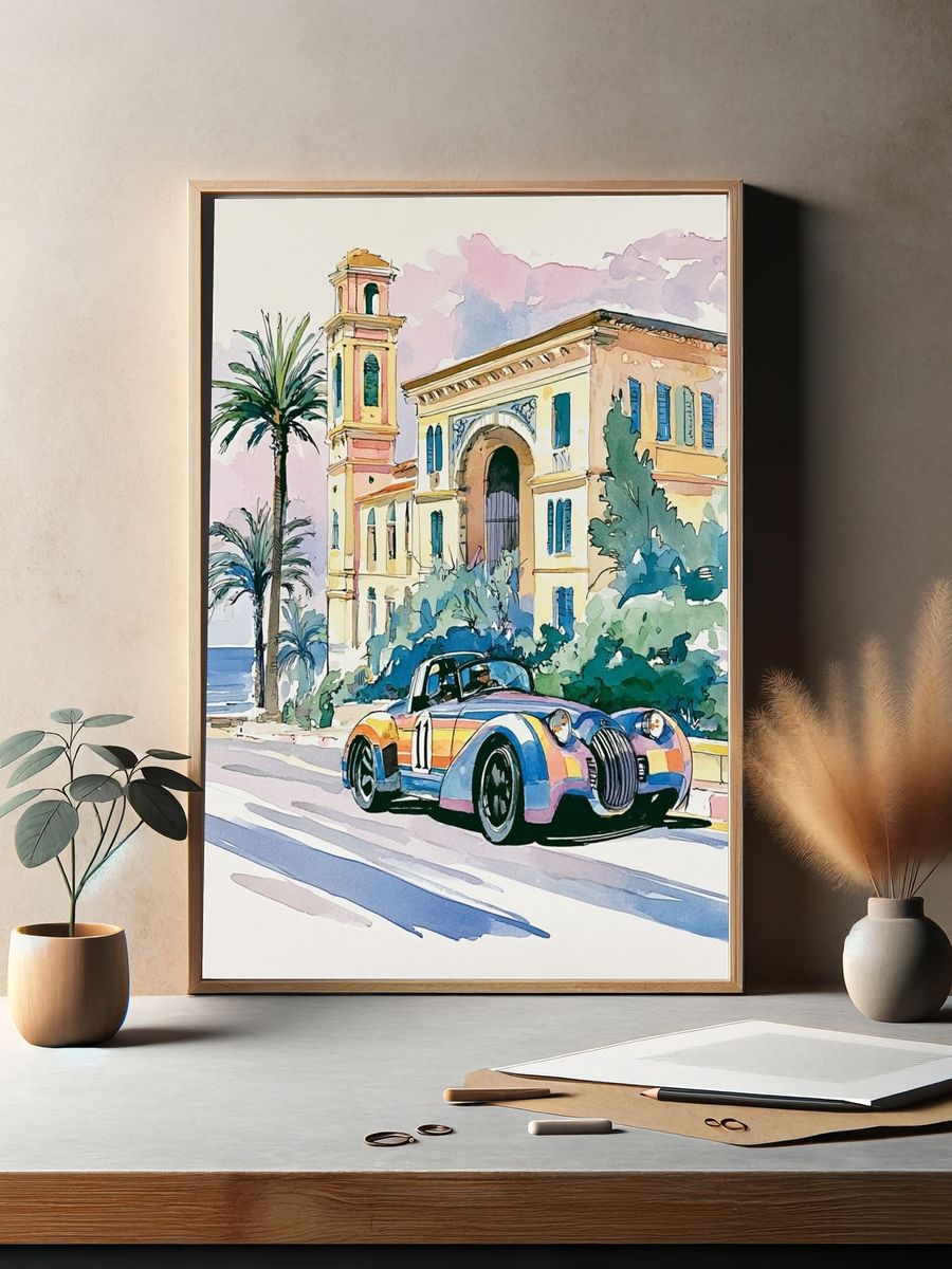 Coastal Vintage Sports Car Poster. — room view 2