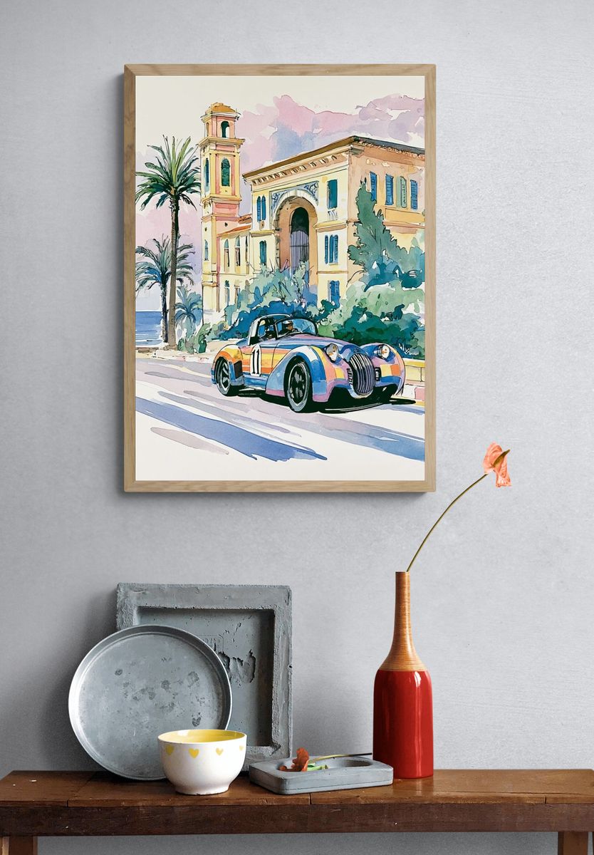 Coastal Vintage Sports Car Poster. — room view 3