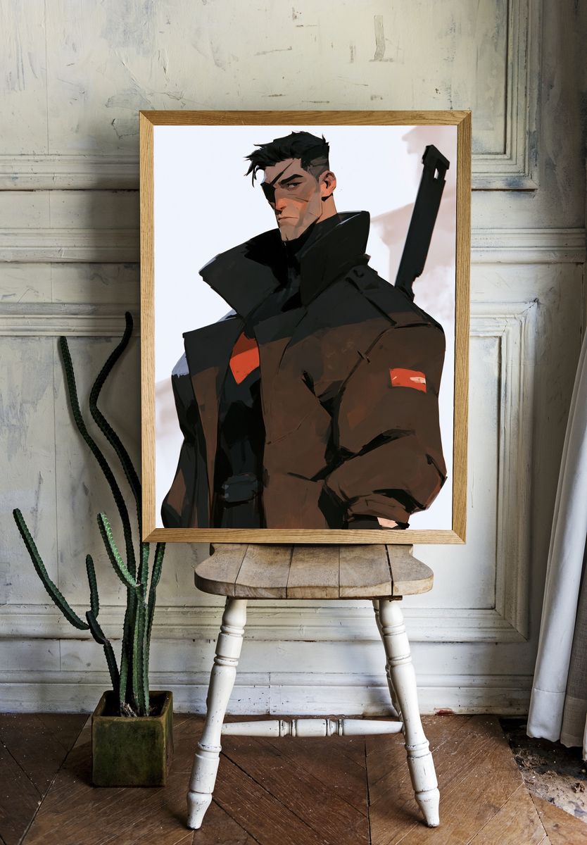 Brooding Sci-Fi Warrior Illustration Poster. room preview