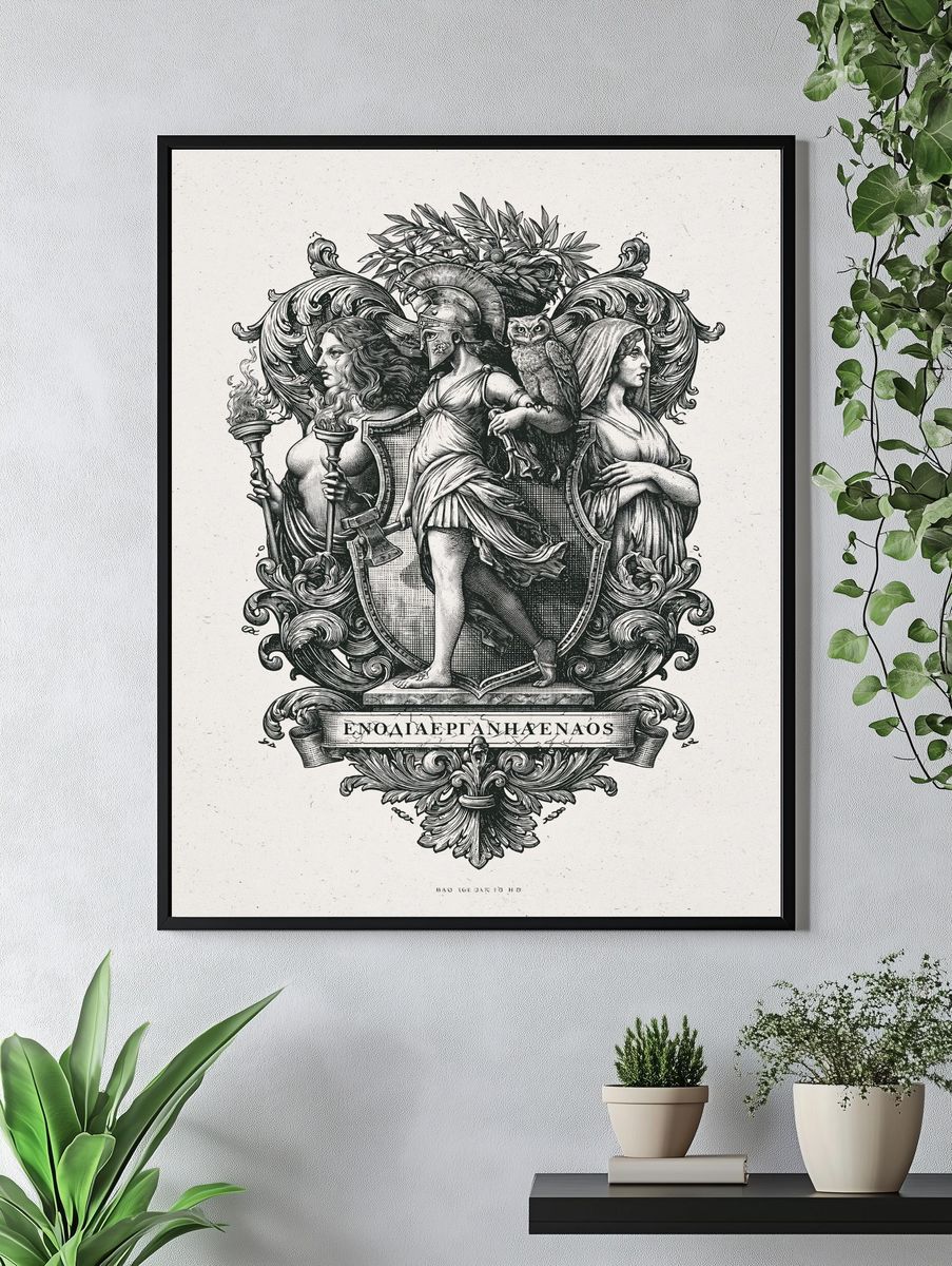 Greek Mythology Crest Illustration Poster. — room view 4
