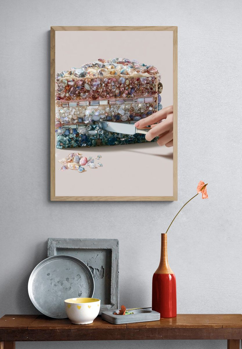 Crystal Cake Slice Illustration Poster. — room view 3