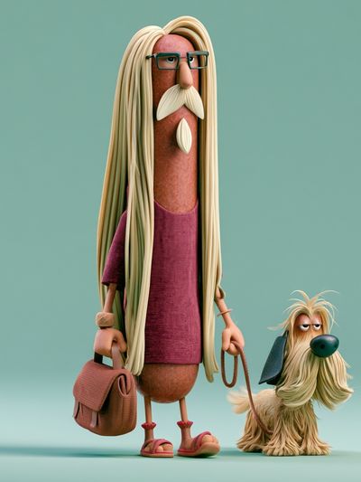 Stylized Character and Dog Illustration Poster. poster