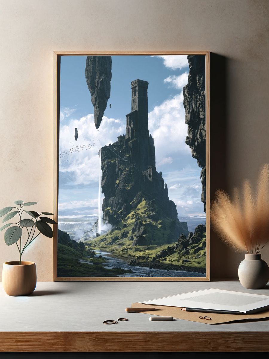 Floating Cliff Fortress Fantasy Print. — room view 2