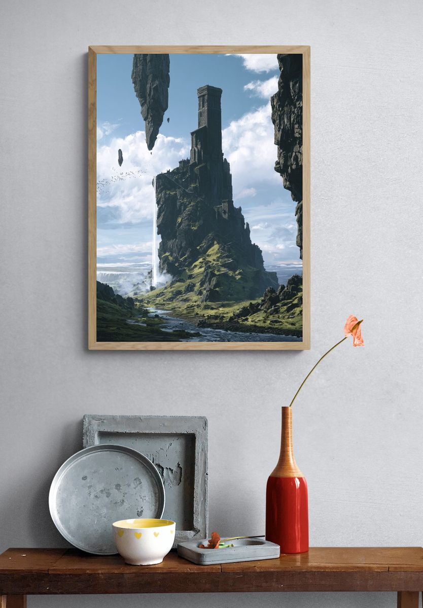 Floating Cliff Fortress Fantasy Print. — room view 3