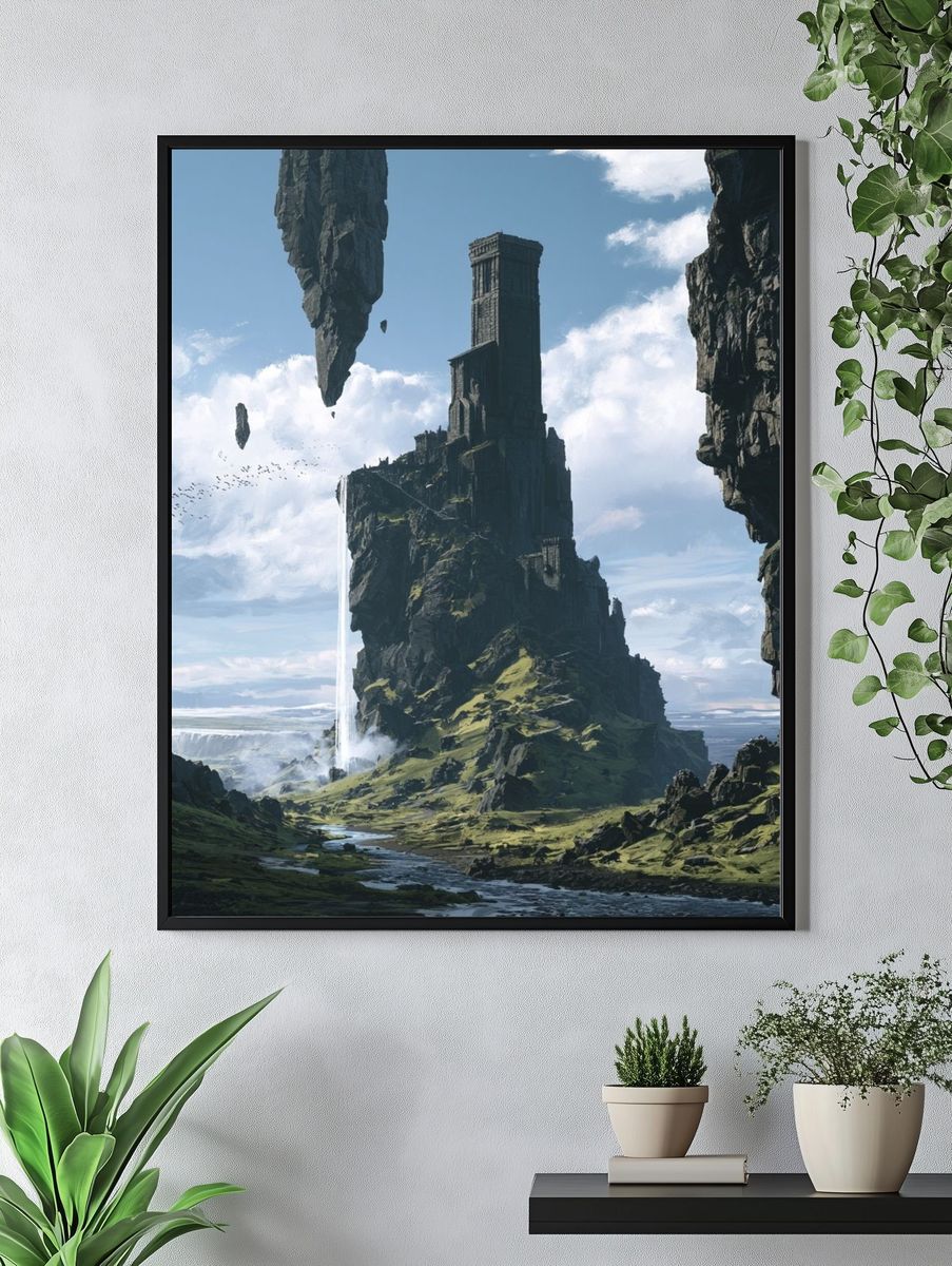 Floating Cliff Fortress Fantasy Print. — room view 4