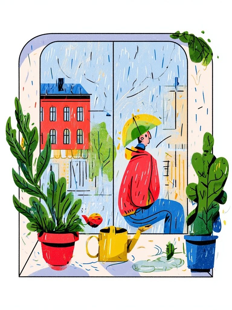 Rainy Window Scene Illustration Poster. poster detail