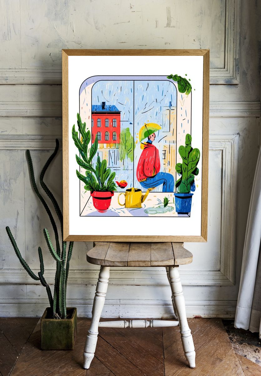 Rainy Window Scene Illustration Poster. — room view 1