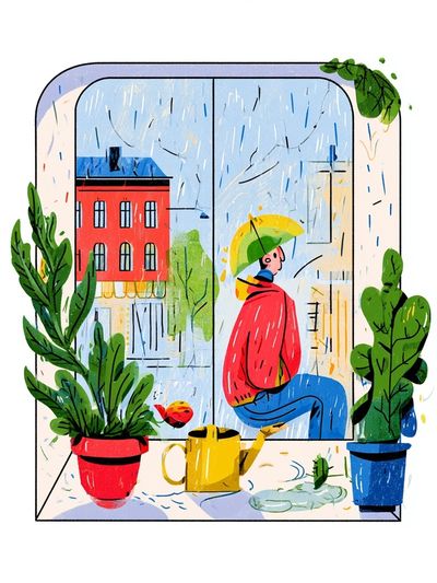 Rainy Window Scene Illustration Poster. poster