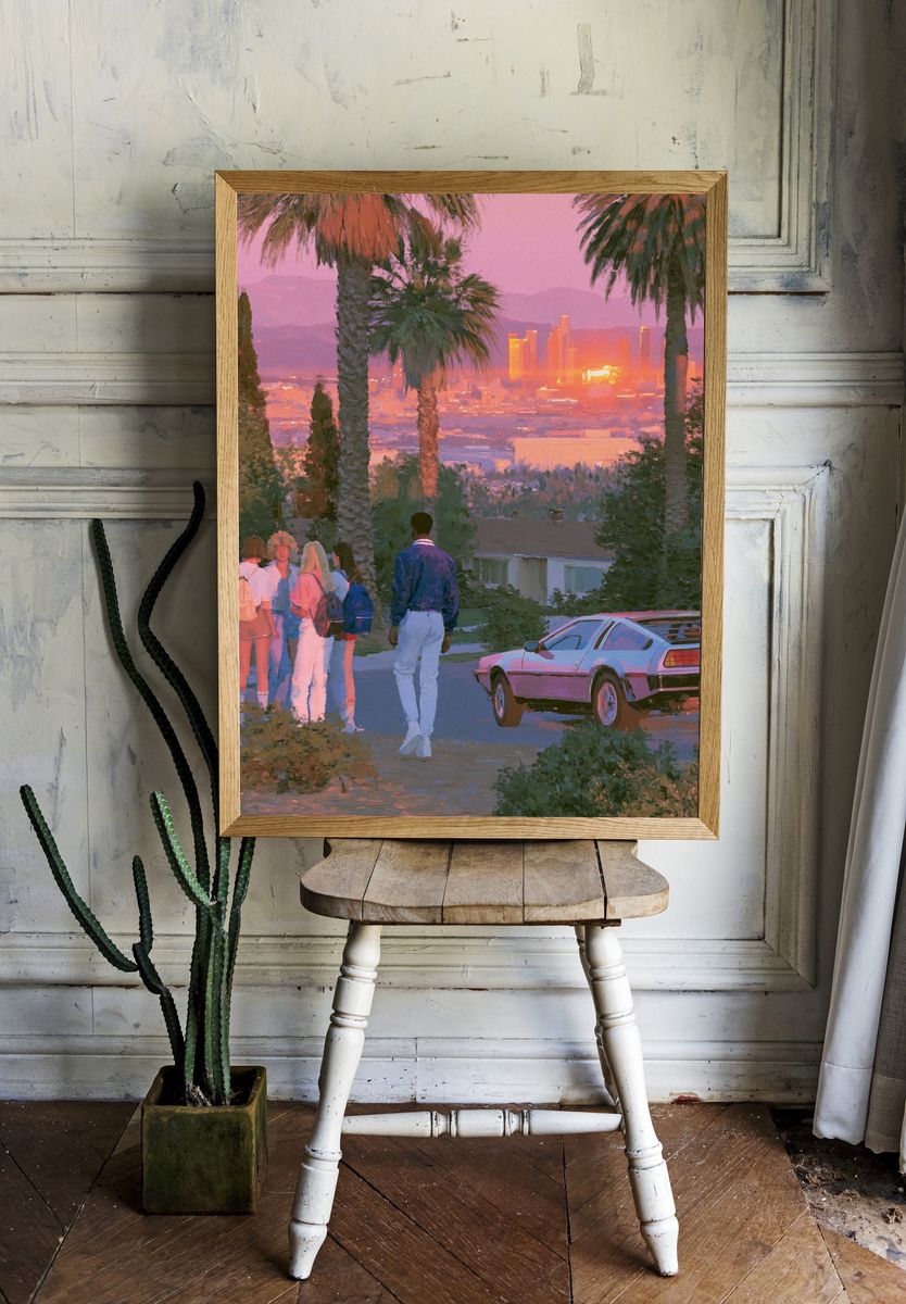 Sunset Palm Cityscape Illustration Poster. — room view 1