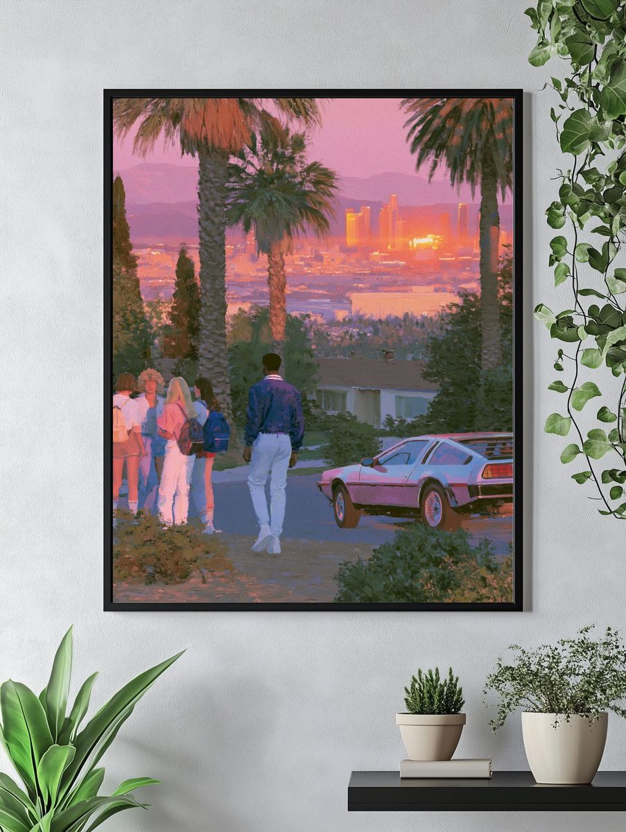 Sunset Palm Cityscape Illustration Poster. — room view 4