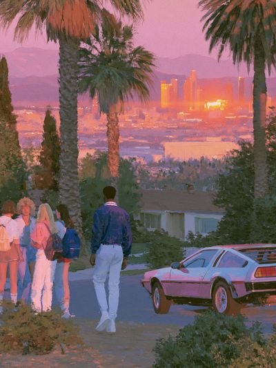 Sunset Palm Cityscape Illustration Poster.