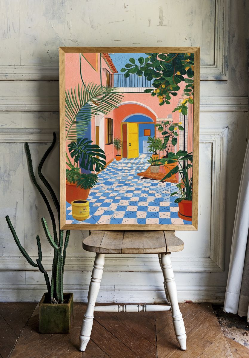 Colorful Courtyard Garden Print. — room view 1