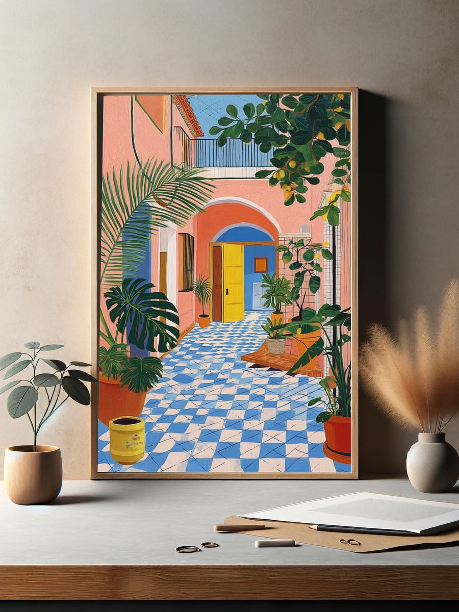 Colorful Courtyard Garden Print. — room view 2