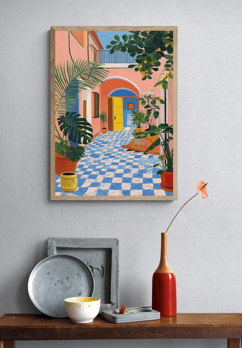 Colorful Courtyard Garden Print. — room view 3