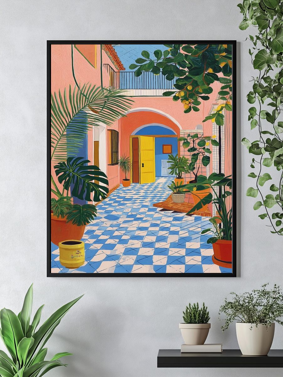 Colorful Courtyard Garden Print. — room view 4