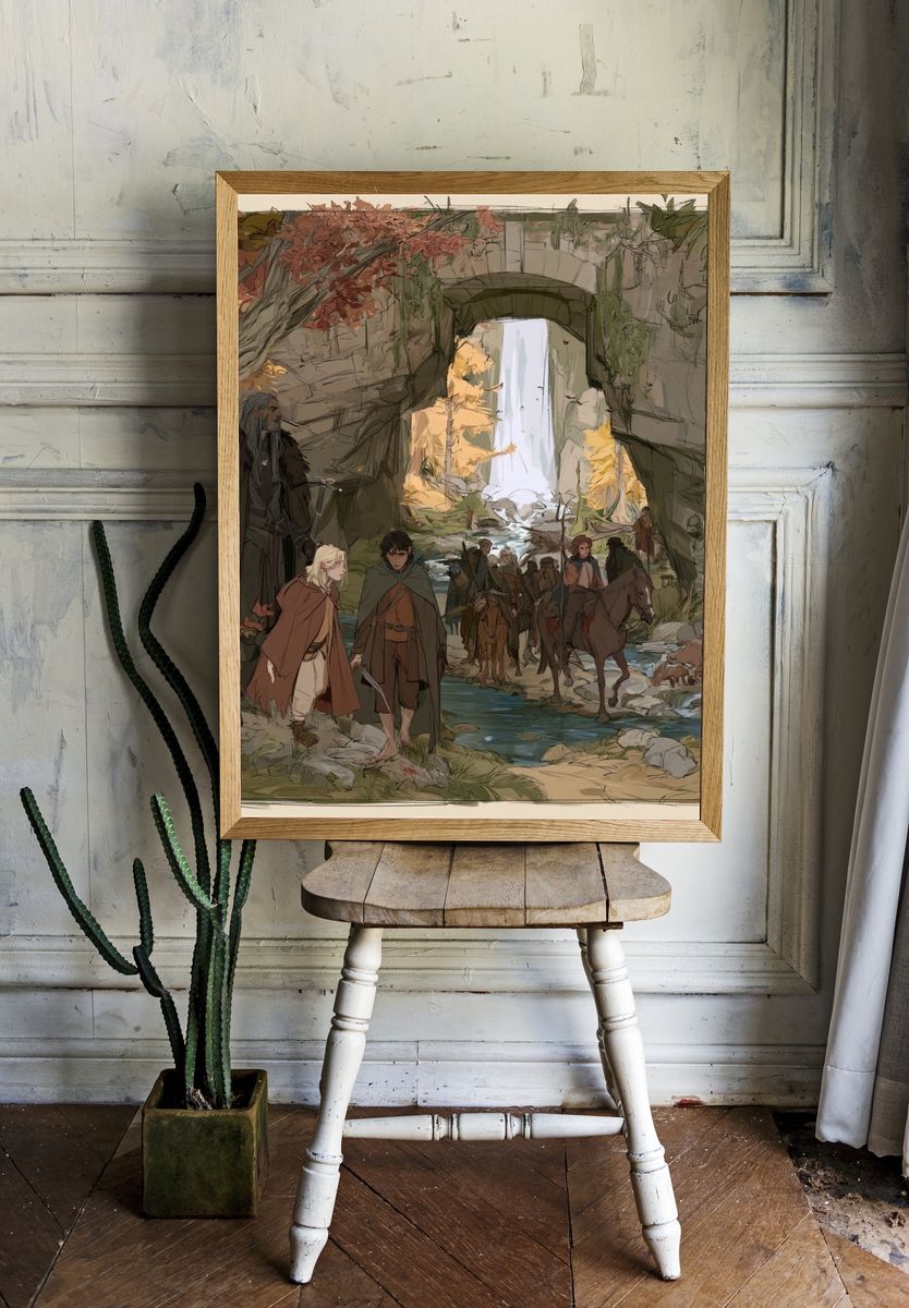 Fantasy Travelers Waterfall Print. room preview