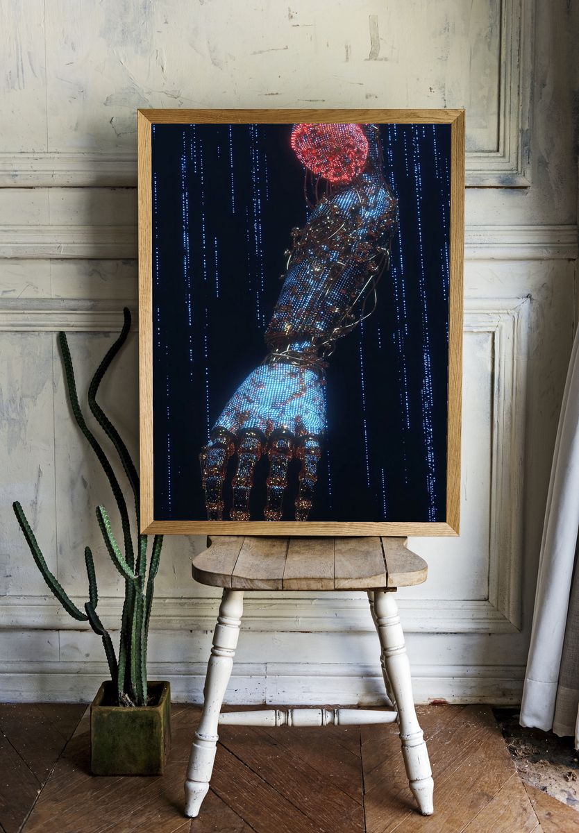 Cybernetic Hand Digital Art Poster. — room view 1