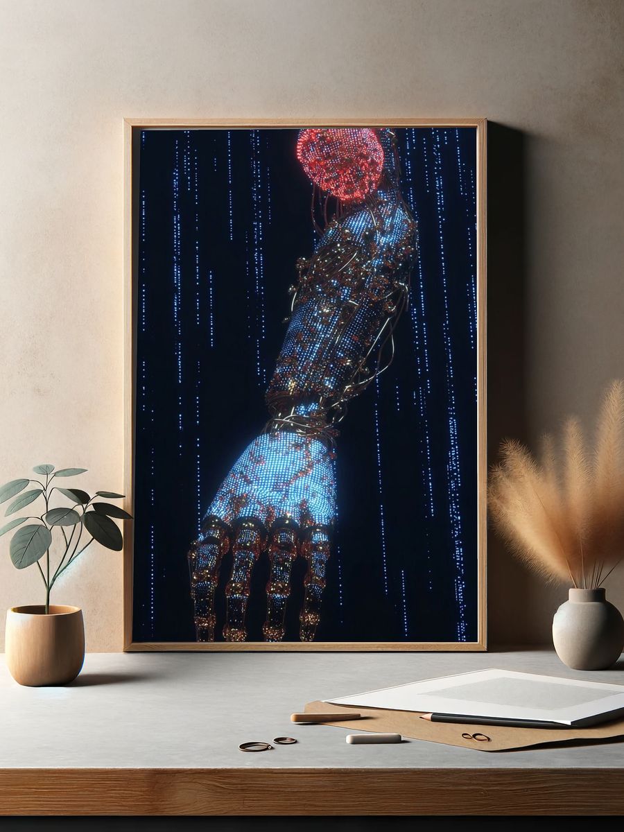 Cybernetic Hand Digital Art Poster. — room view 2