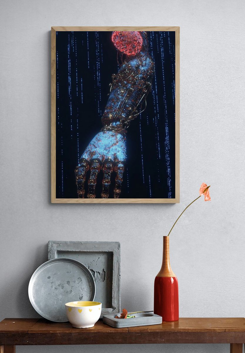Cybernetic Hand Digital Art Poster. — room view 3