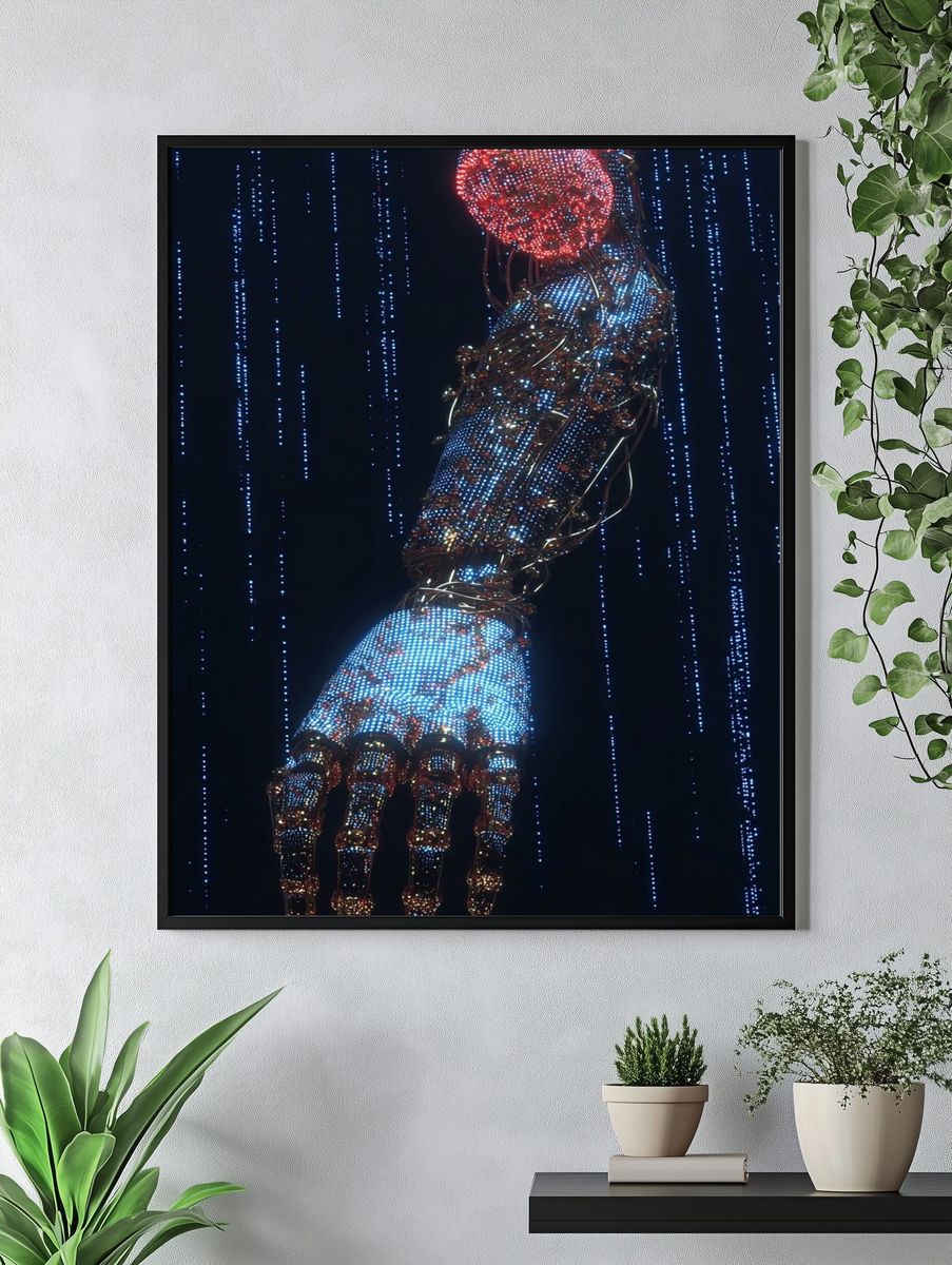Cybernetic Hand Digital Art Poster. — room view 4