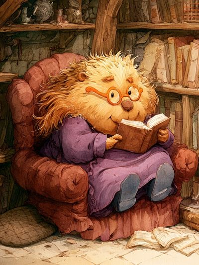 Reading Hedgehog Illustration Poster.