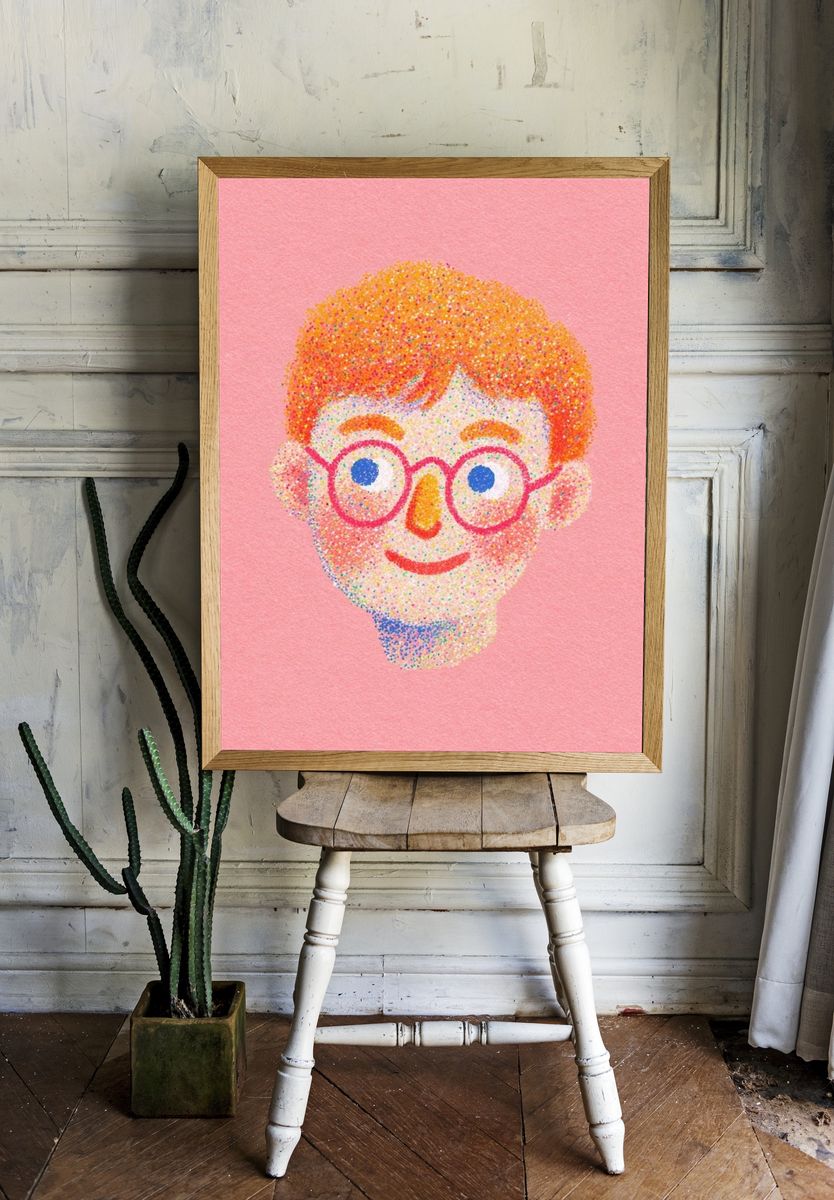 Playful Face Illustration Poster. — room view 1