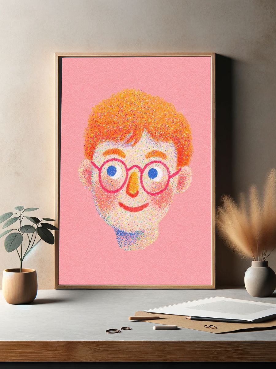 Playful Face Illustration Poster. — room view 2
