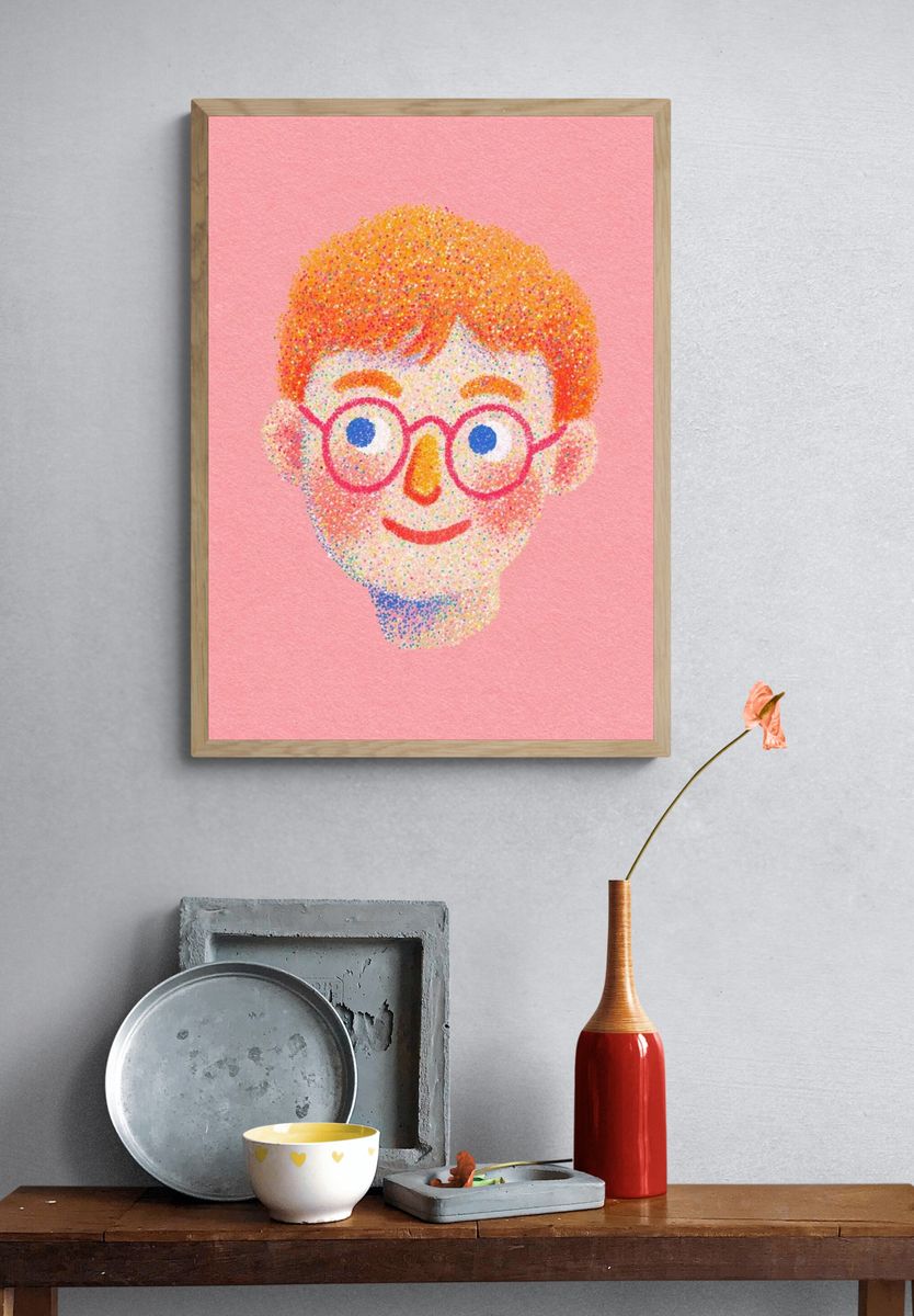 Playful Face Illustration Poster. — room view 3