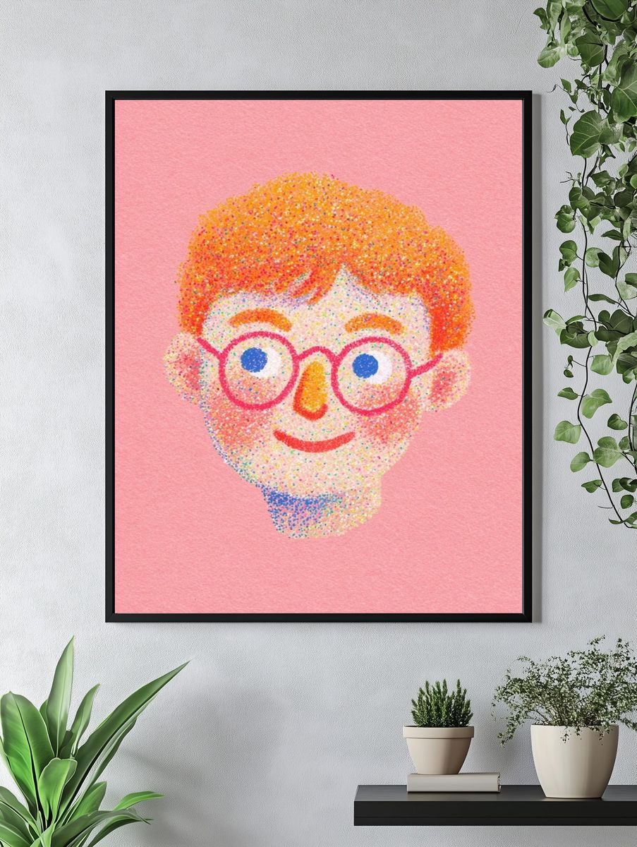 Playful Face Illustration Poster. — room view 4