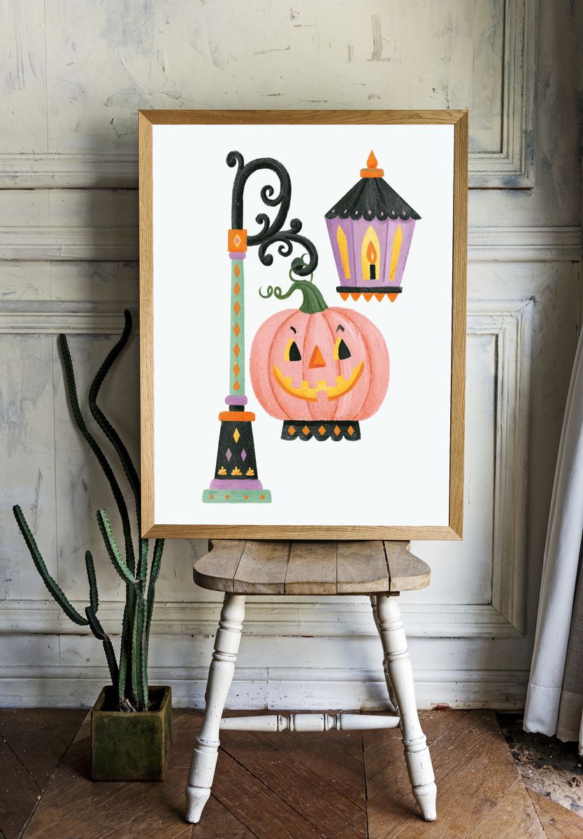 Halloween Pumpkin Lantern Illustration Poster. — room view 1