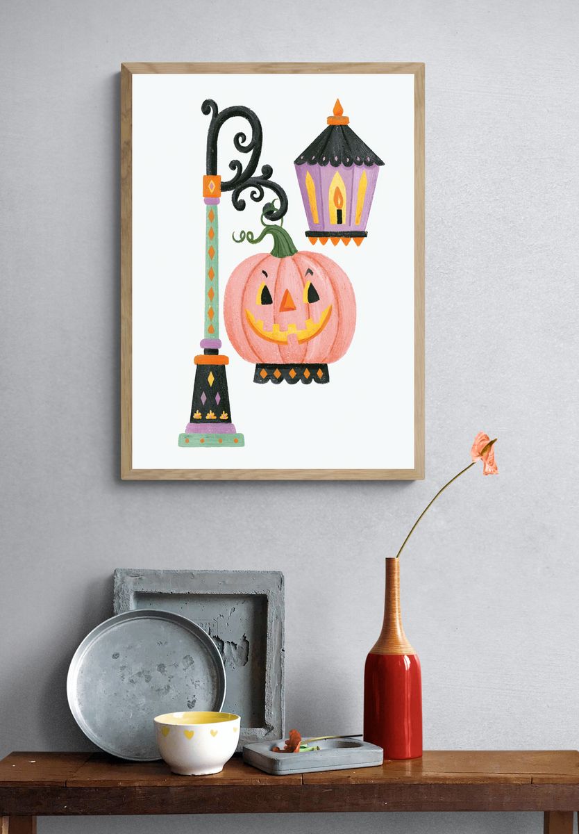 Halloween Pumpkin Lantern Illustration Poster. — room view 3