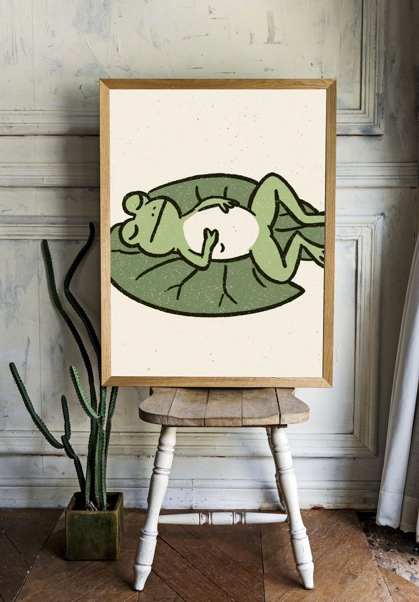 Sleeping Frog Illustration Poster. room preview