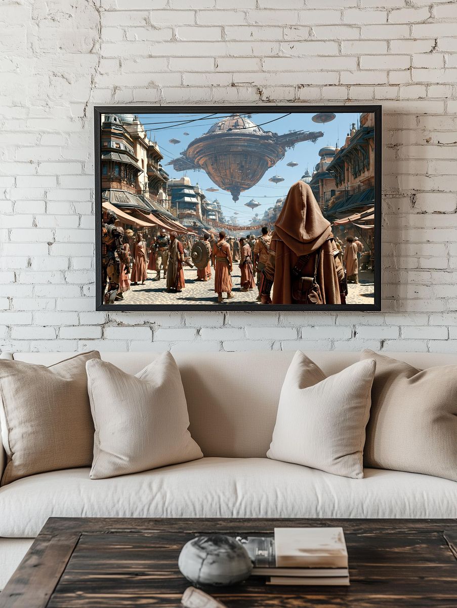 Sci-Fi Market Street Illustration Poster. — room view 1