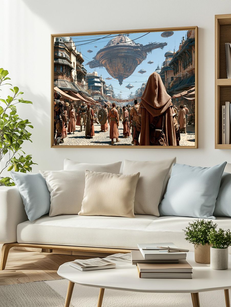 Sci-Fi Market Street Illustration Poster. — room view 2