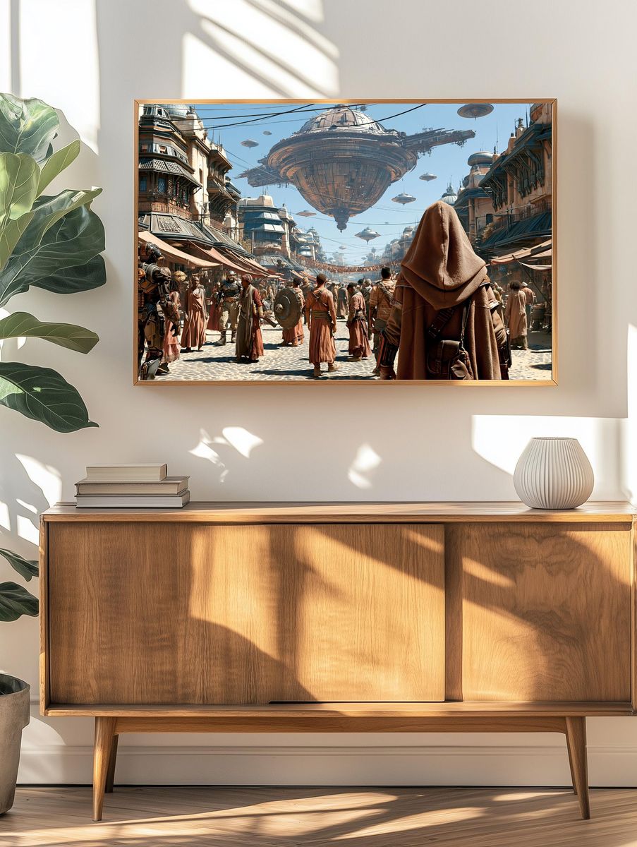 Sci-Fi Market Street Illustration Poster. — room view 3