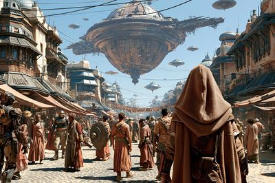 Sci-Fi Market Street Illustration Poster.