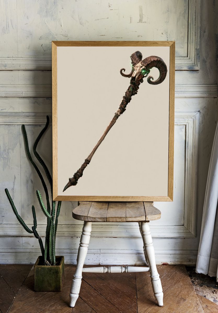 Demonic Ram Staff Illustration Poster. room preview