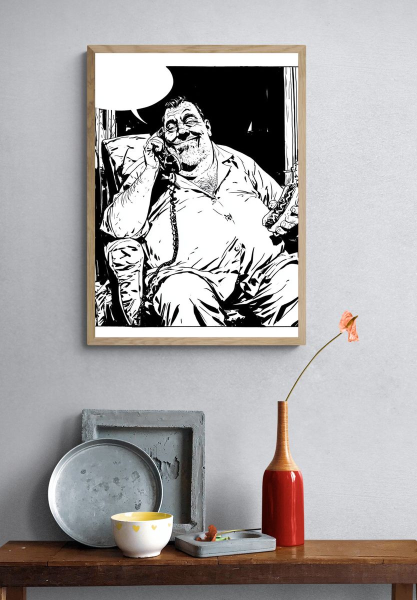 Smirking Man on the Phone Poster. — room view 3