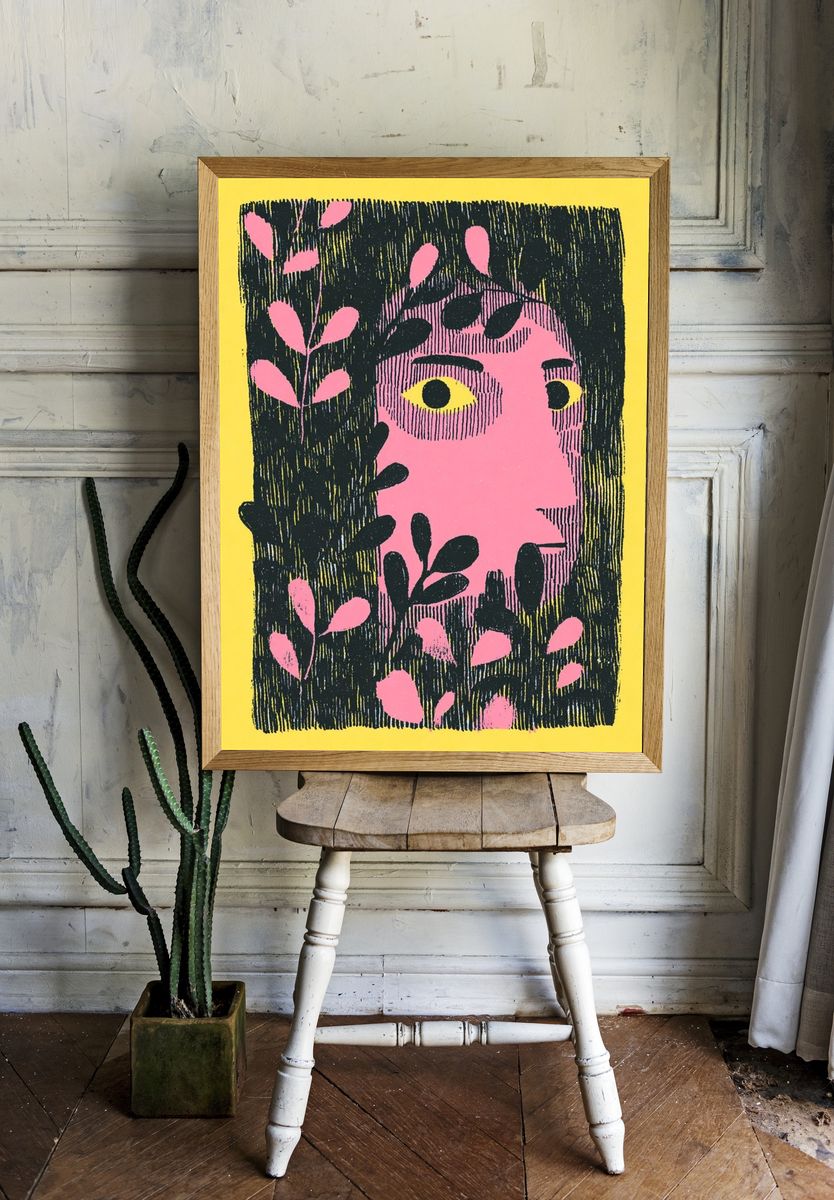 Pink Face Botanical Illustration Poster. — room view 1
