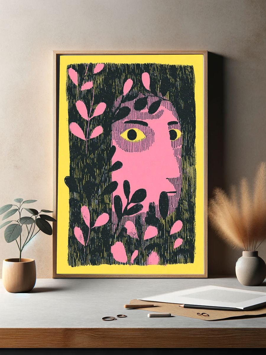Pink Face Botanical Illustration Poster. — room view 2