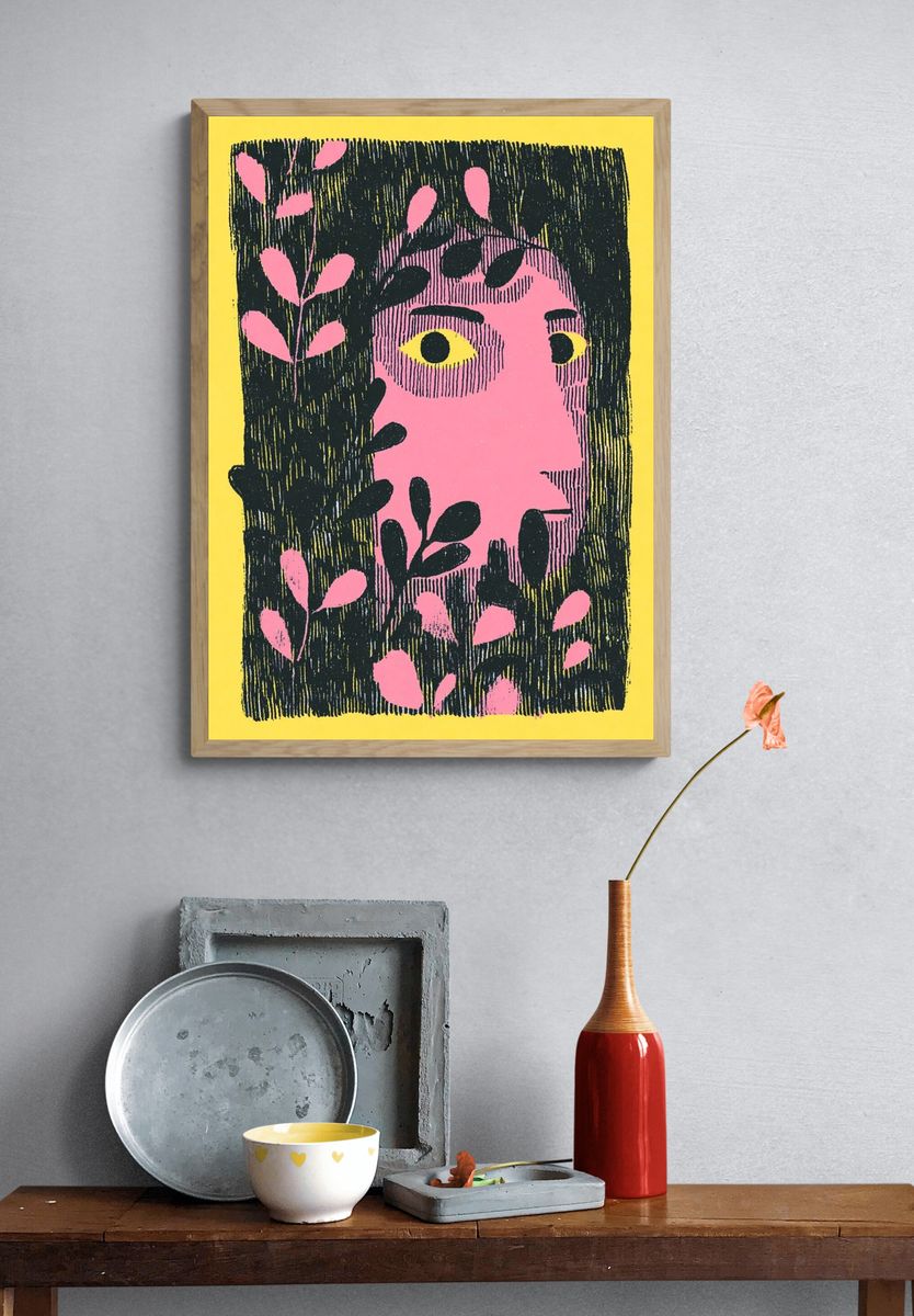 Pink Face Botanical Illustration Poster. — room view 3