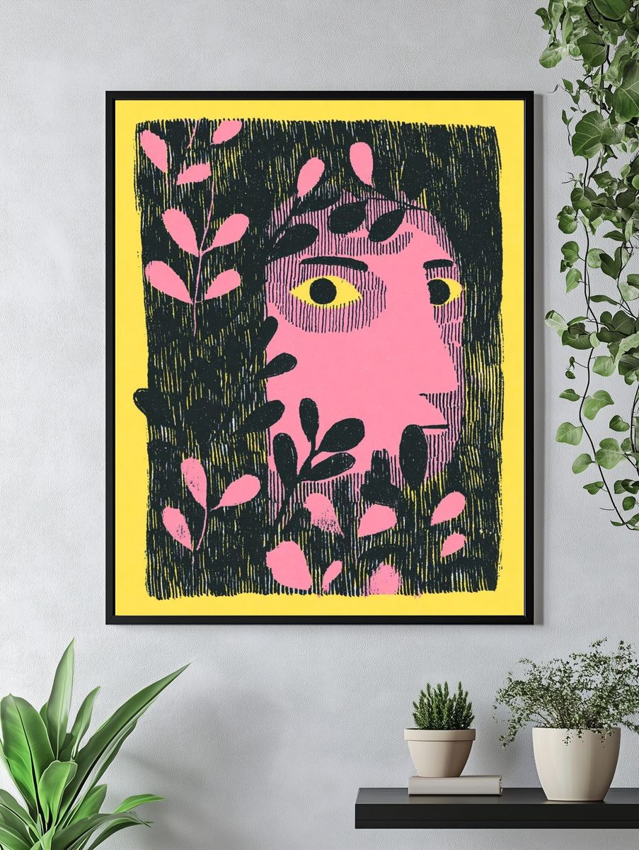 Pink Face Botanical Illustration Poster. — room view 4