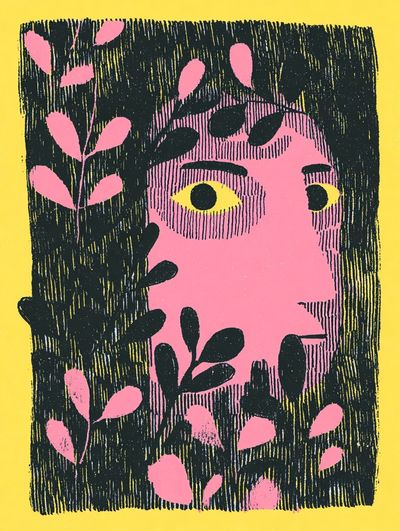 Pink Face Botanical Illustration Poster. poster print