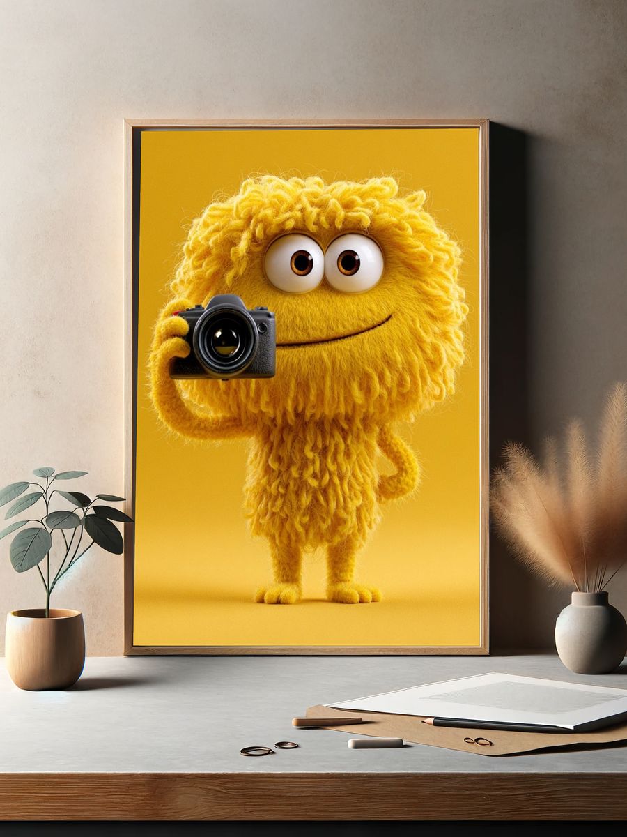 Yellow Camera Character Illustration Poster. — room view 2
