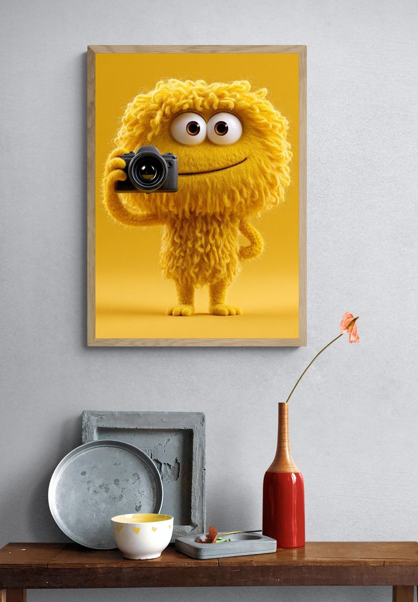 Yellow Camera Character Illustration Poster. — room view 3