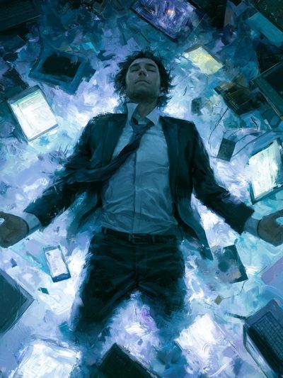 Floating Man Sci-Fi Illustration Poster. poster