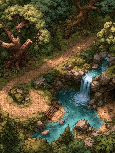 Enchanted Forest Waterfall Illustration Poster. poster
