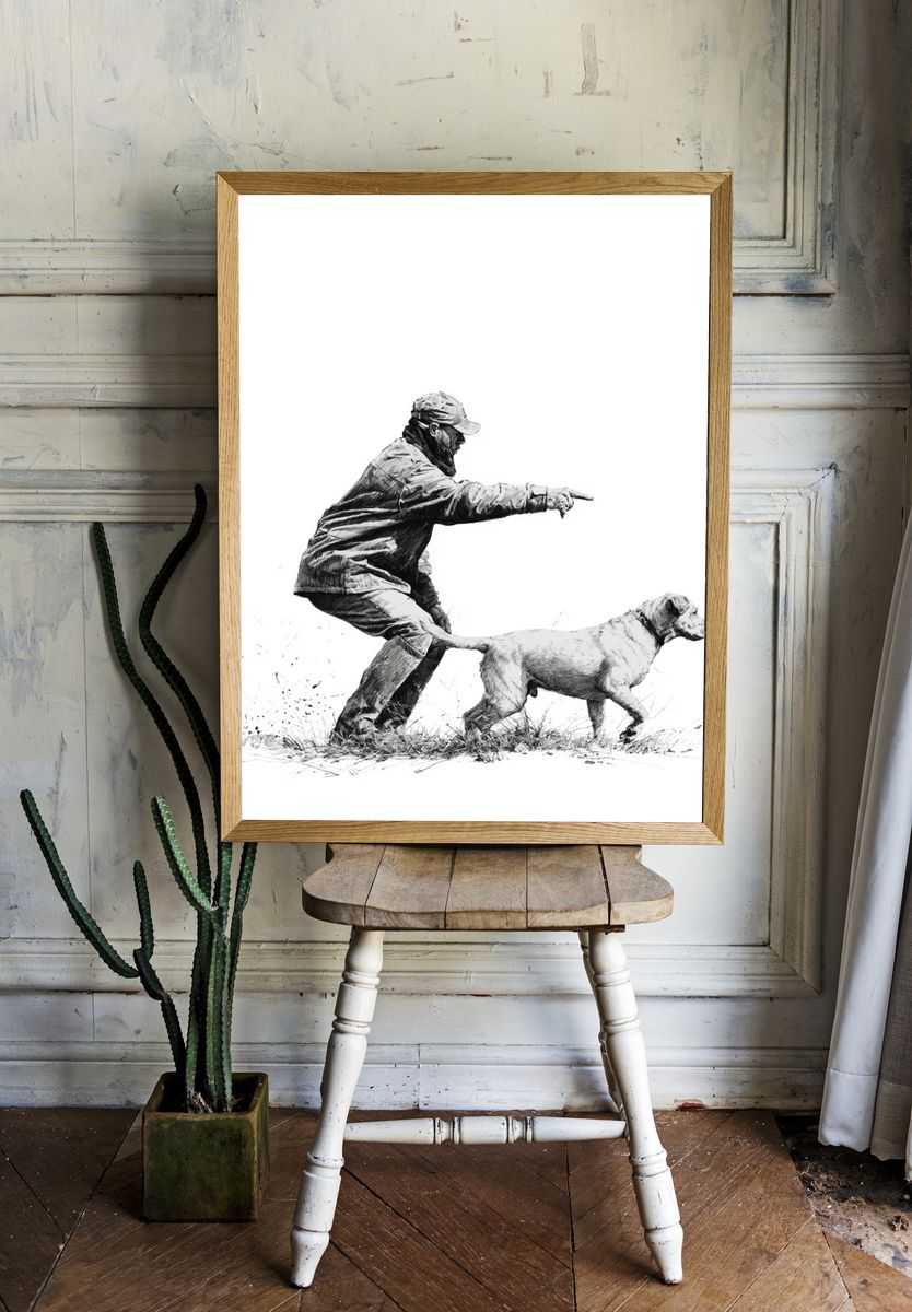Hunter and Dog Sketch Poster. room preview