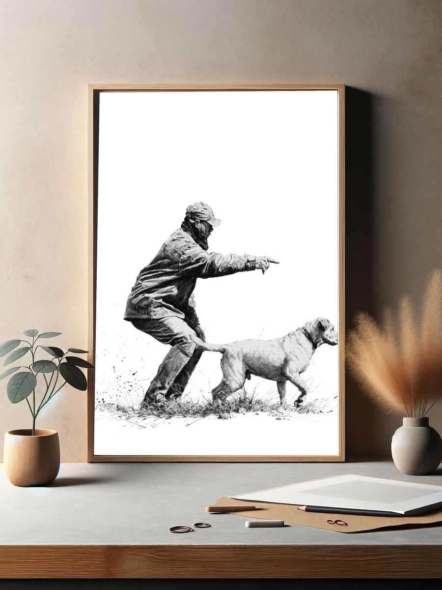 Hunter and Dog Sketch Poster. — room view 2