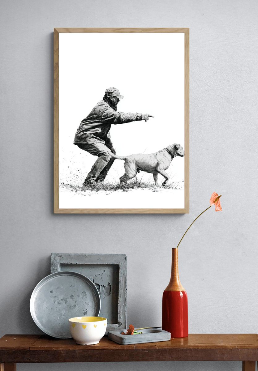 Hunter and Dog Sketch Poster. — room view 3